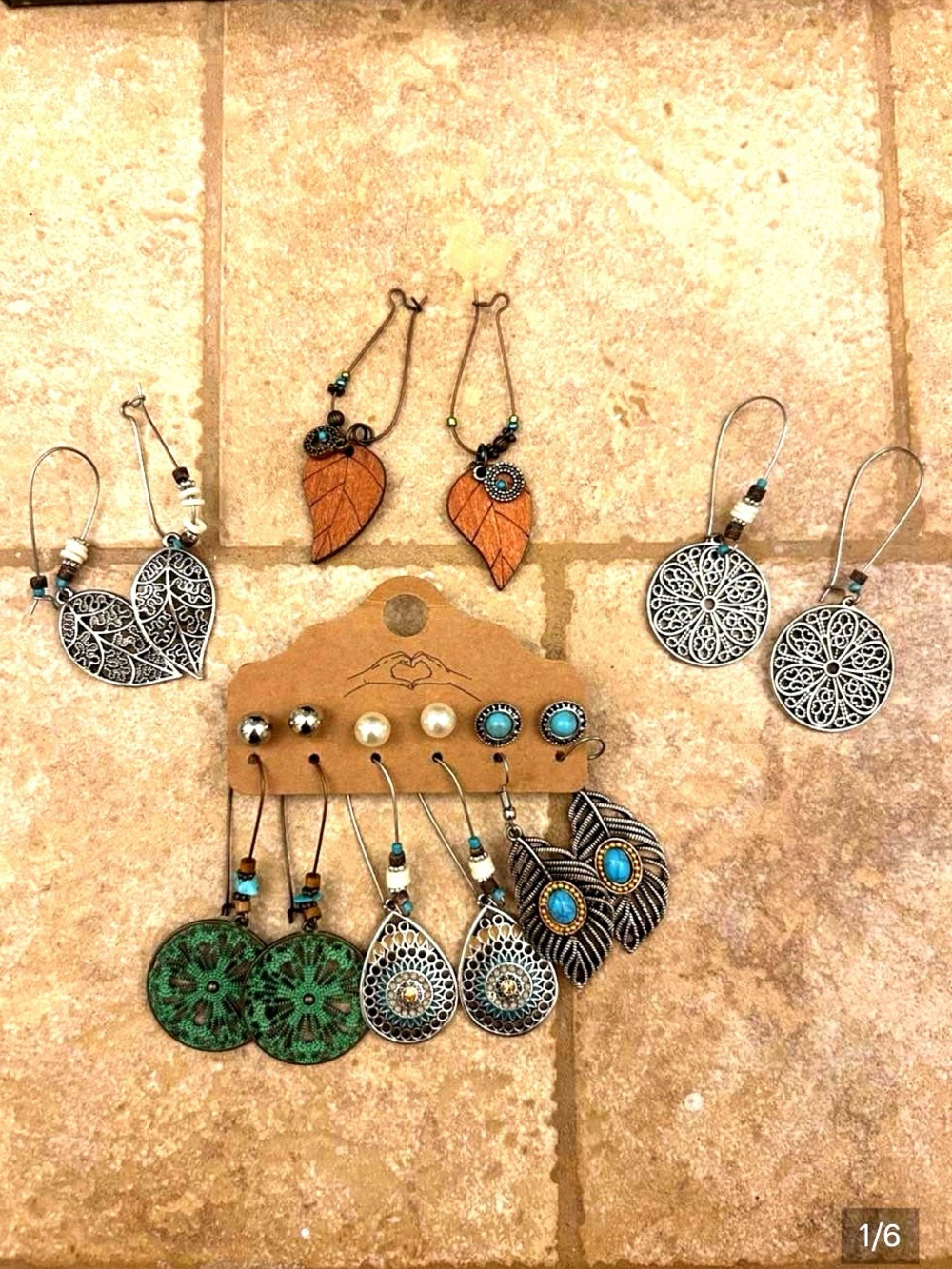 Boho Mixed Earring Set in Green, Copper, and Silver - Women's Jewelry
